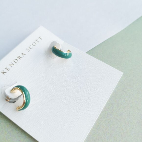 Kendra Scott Ainsley Green Enamel Earrings - Gold - Picture 2 of 3
